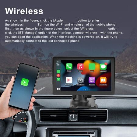 7" Touch Screen Car Multimedia Player with Wireless CarPlay, Android Auto, FM Radio, Bluetooth, and MirrorLink