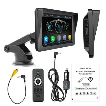 7" Touch Screen Car Multimedia Player with Wireless CarPlay, Android Auto, FM Radio, Bluetooth, and MirrorLink