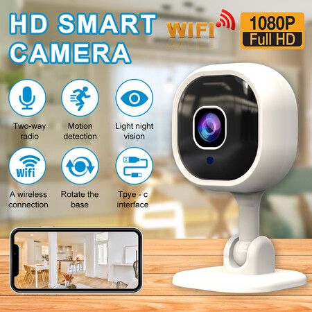 1080p Clear View Mini Smart WiFi Camera with Remote Wireless Monitoring for Security and Surveillance