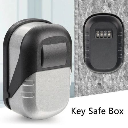 Wall-Mounted Aluminum Alloy Key Lock Box with 4-Digit Combination for Convenient and Durable Key Storage Indoors and Outdoors (Grey)