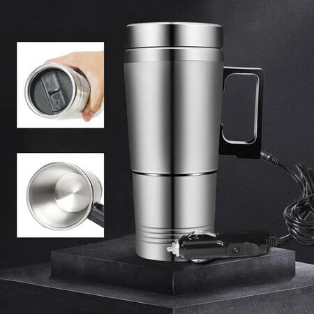 24V Electric Car Heating Water Cup with Vacuum Flask - USB Heating Cup for Car, Truck, and Travel