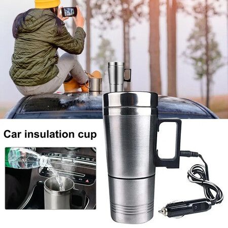 24V Electric Car Heating Water Cup with Vacuum Flask - USB Heating Cup for Car, Truck, and Travel