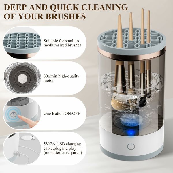 Electric Makeup Brush Cleaner: Automatic Spinning Cleaner with Brush Mat for All Sizes and Gift-Ready