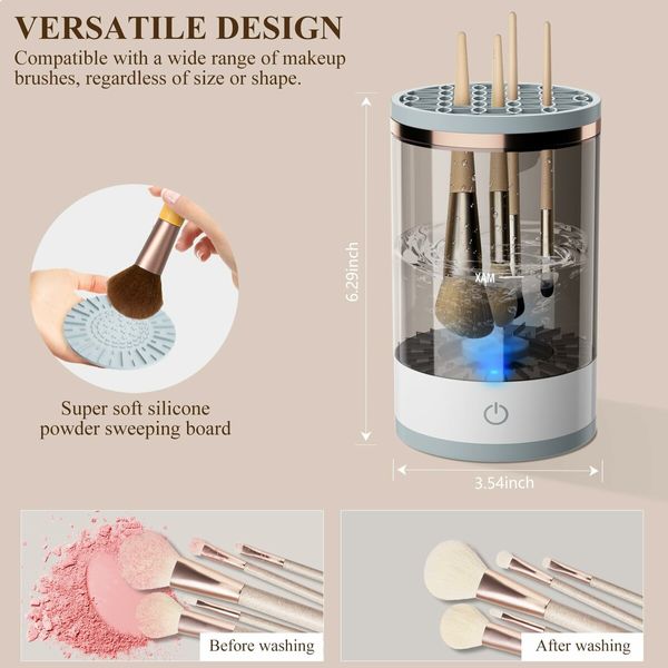 Electric Makeup Brush Cleaner: Automatic Spinning Cleaner with Brush Mat for All Sizes and Gift-Ready