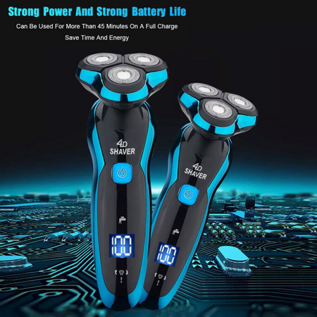 Electric Shaver for Wet/Dry Use: Rechargeable, Rotary, Cordless, with USB Charging