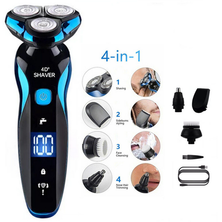 Electric Shaver for Wet/Dry Use: Rechargeable, Rotary, Cordless, with USB Charging