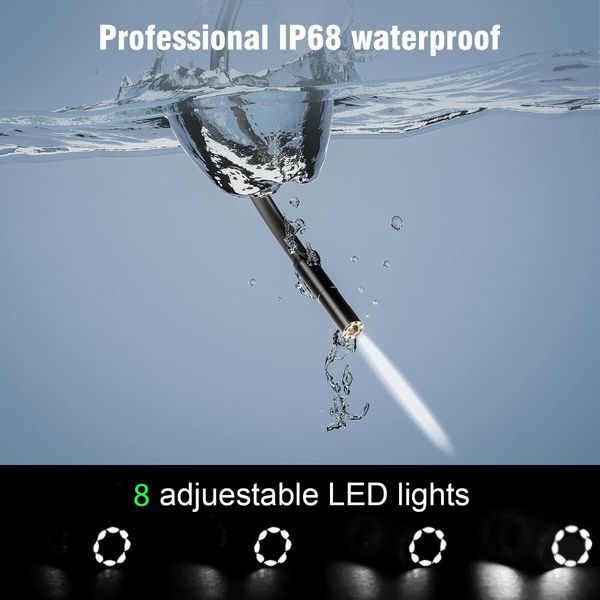 5M Waterproof Borescope Camera with 8 LED Lights for Sewer Inspections