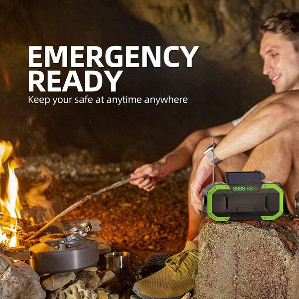 Solar-Powered Hand Crank Emergency Radio,AM/FM/NOAA Weather Radio with Weather Alerts, Bluetooth, LED Flashlight,for Cell Phone Charge