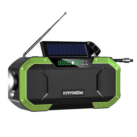 Solar-Powered Hand Crank Emergency Radio,AM/FM/NOAA Weather Radio with Weather Alerts, Bluetooth, LED Flashlight,for Cell Phone Charge