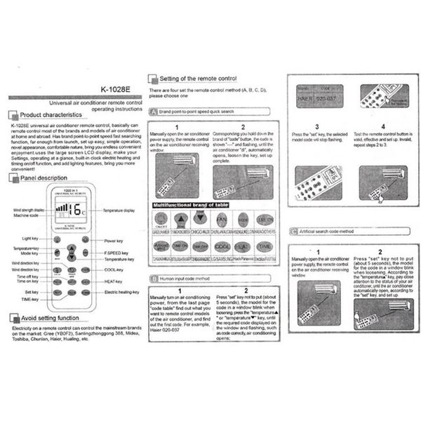 Universal 1000+ Brands Air Conditioner LCD Remote Control for Mitsubishi Toshiba Hitachi Fujitsu Daewoo LG Sharp Samsung Electrolux Sanyo AUX Gree HAIER etc