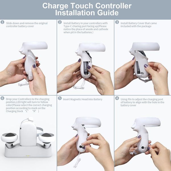 Charging Dock for Oculus Quest 2 with Dual USB-C Cables and Magnetic Connectors for Controllers and Headset