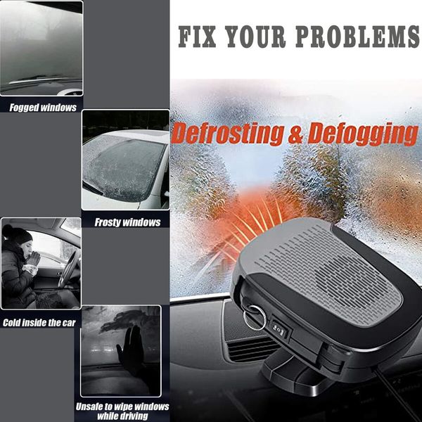 Portable Car Defroster and Heater with 12V Power, Ceramic Heating, and Cooling Fan for Demisting and Warming