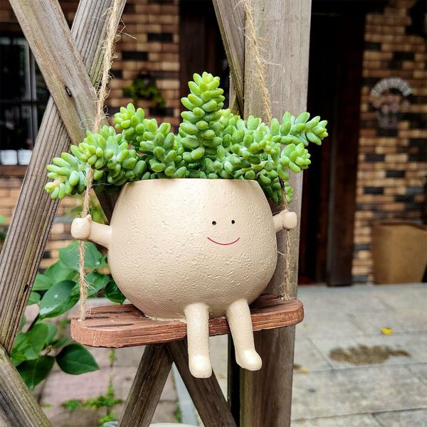 Charming Swing Planter Cute Succulent Pots with Drainage Hole Gifts for Indoor and Outdoor Plants