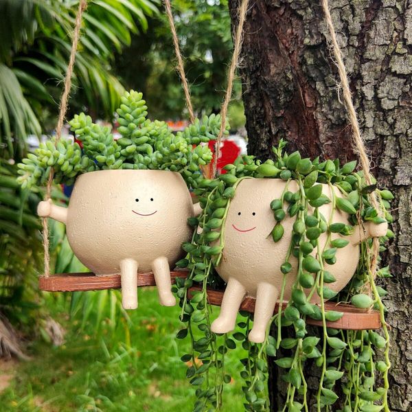 Charming Swing Planter Cute Succulent Pots with Drainage Hole Gifts for Indoor and Outdoor Plants