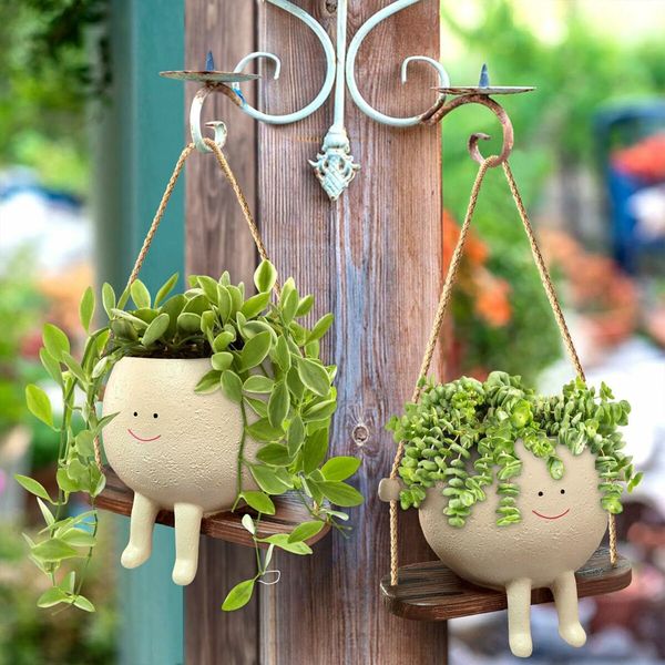 Charming Swing Planter Cute Succulent Pots with Drainage Hole Gifts for Indoor and Outdoor Plants