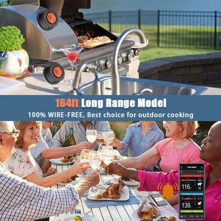 Wireless Bluetooth Meat Thermometer for Grilling and Smoking: Monitor Meat Temperature Remotely with Dual Probes, Pre-Set Temperatures, and Long Battery Life