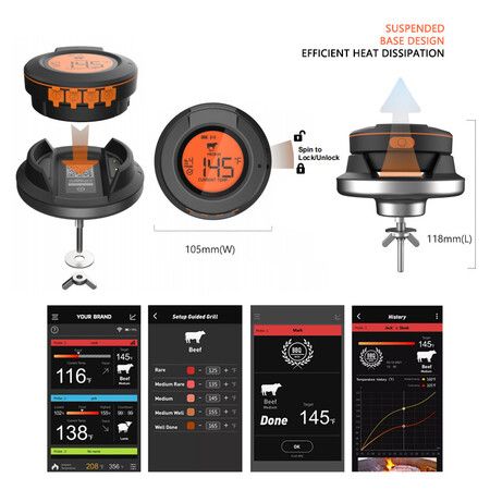 Wireless Bluetooth Meat Thermometer for Grilling and Smoking: Monitor Meat Temperature Remotely with Dual Probes, Pre-Set Temperatures, and Long Battery Life