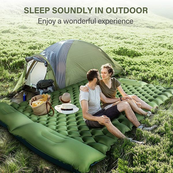 Double Camping Inflatable Sleeping Pad with Built-In Pillow-Ultralight and Convenient for Camping, Hiking, and Backpacking Adventures