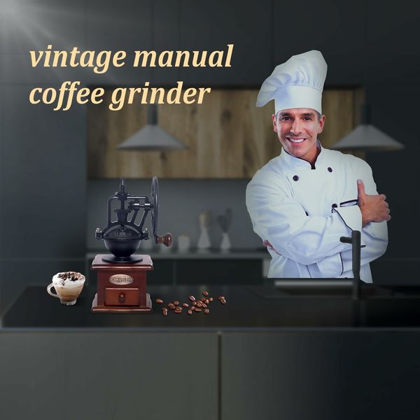 Vintage Charm Hand Manual Coffee Grinder with Wooden Finish, Roller Mill, and Classic French Press for Freshly Brewed Coffee