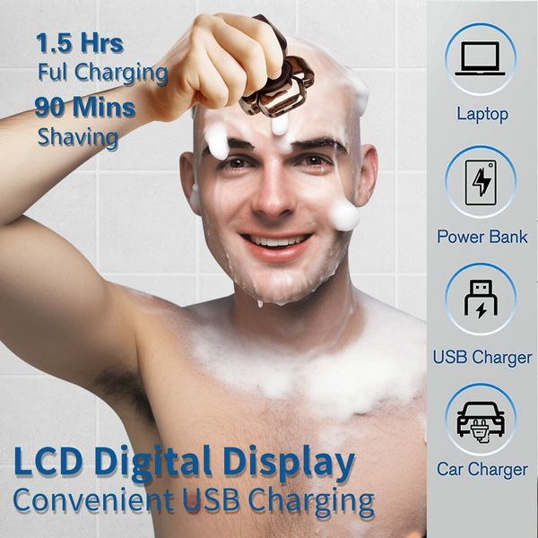 9D Electric Wet/Dry Head Shaver Razor for Bald Men: Cordless Rechargeable Upgraded 6-in-1 Grooming Kit