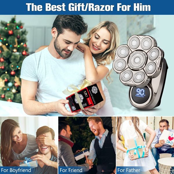 9D Electric Wet/Dry Head Shaver Razor for Bald Men: Cordless Rechargeable Upgraded 6-in-1 Grooming Kit