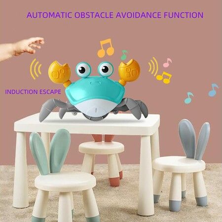 Interactive Crawling Crab Toy with Music, Lights, and Obstacle Avoidance (Yellow)