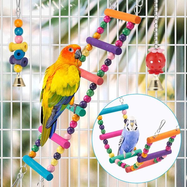 Complete Birdcage Toy Set: Swing, Hammock, Ladder, and Chewing Toys for Small Birds