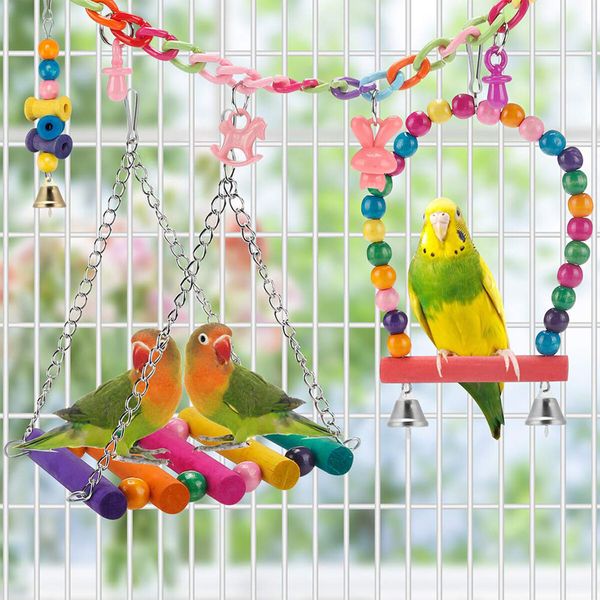 Complete Birdcage Toy Set: Swing, Hammock, Ladder, and Chewing Toys for Small Birds