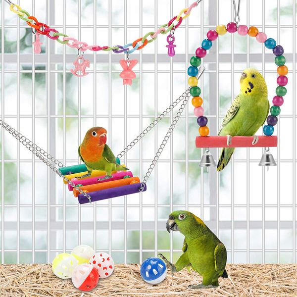 Complete Birdcage Toy Set: Swing, Hammock, Ladder, and Chewing Toys for Small Birds