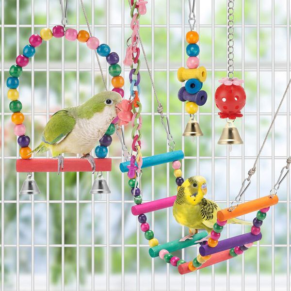 Complete Birdcage Toy Set: Swing, Hammock, Ladder, and Chewing Toys for Small Birds