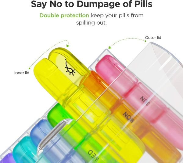 3-Times-A-Day Weekly Pill Organizer: Portable, Large 7 Compartments for Medication, Vitamins, and Supplements