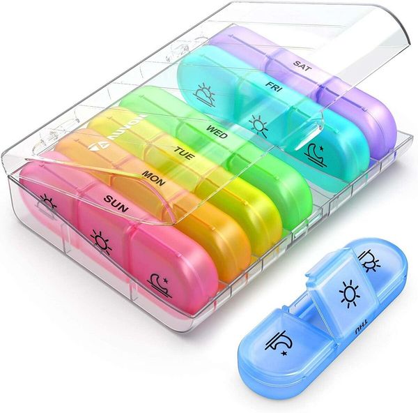 3-Times-A-Day Weekly Pill Organizer: Portable, Large 7 Compartments for Medication, Vitamins, and Supplements