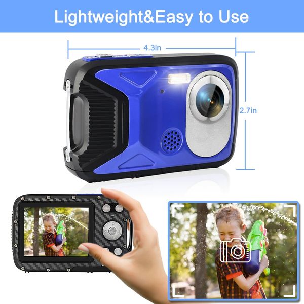 16FT Waterproof 30MP Digital Camera with 32G Card,Rechargeable Battery,18X Point and Shoot for kids Snorkeling Swimming Vacation (Blue)