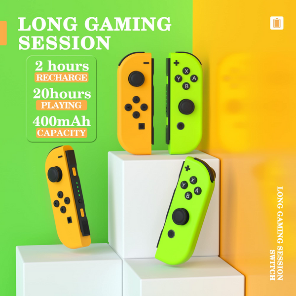 Wireless Controllers Left & Right Replacment for Switch with Dual Vibration, Wake-up Function, and Motion Control (Yellow & Green)