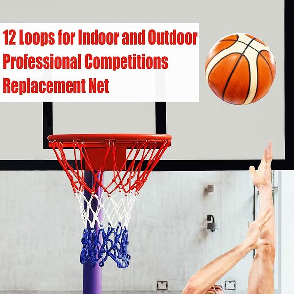 Outdoor Pro Basketball Net - Heavy-Duty, All-Weather, Fade-Resistant (12 Loops, Red/White/Blue)