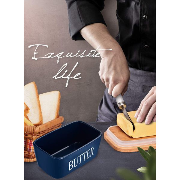 Premium Butter Dish with Lid: Large Ceramic Butter Keeper with Silicone Seal, Perfect for Kitchen Countertop and Gifting (Blue)