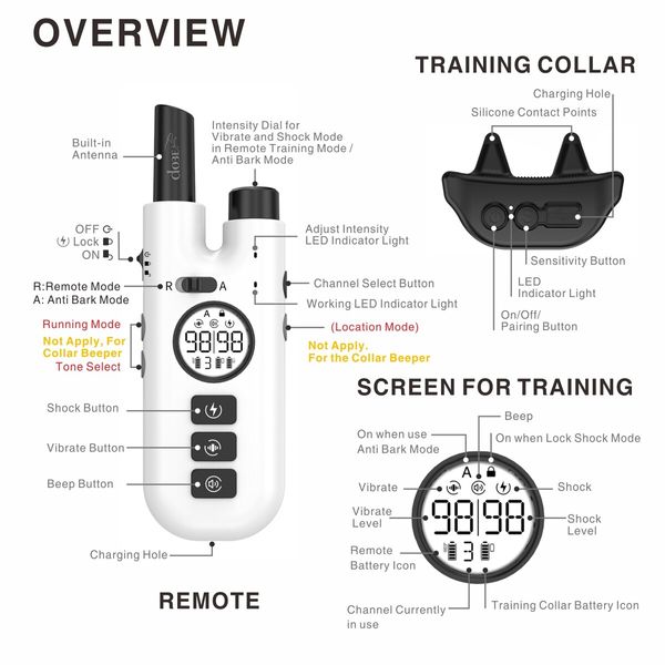 Auto Bark Control 2-in-1 Dog Training Collar with 3 Modes(Modes,Beep,Shock)-800m Remote Range for All Dog Sizes