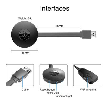 1080P Wireless HDMI Display Receiver Dongle for Screen Mirroring on TVs (IOS, Android, Windows)