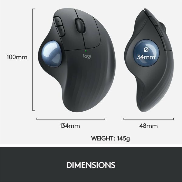 Ergonomic Wireless Trackball Mouse with thumb-operated trackball,Bluetooth/USB connectivity,Compatable with Windows/PC/Mac(Black)