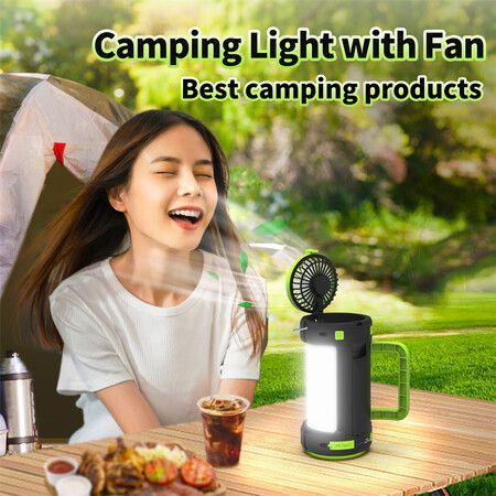 Waterproof Portable 5-in-1 Rechargeable LED Camping Lantern with Fans and Flashlights for Emergencies, Outdoor Activities, and Power Outages