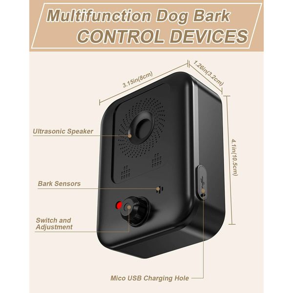 2-pack Rechargeable Anti-Barking Devices/Auto Bark Control Deterrent with 3 modes, Ultrasonic Technology for Indoor & Outdoor Use