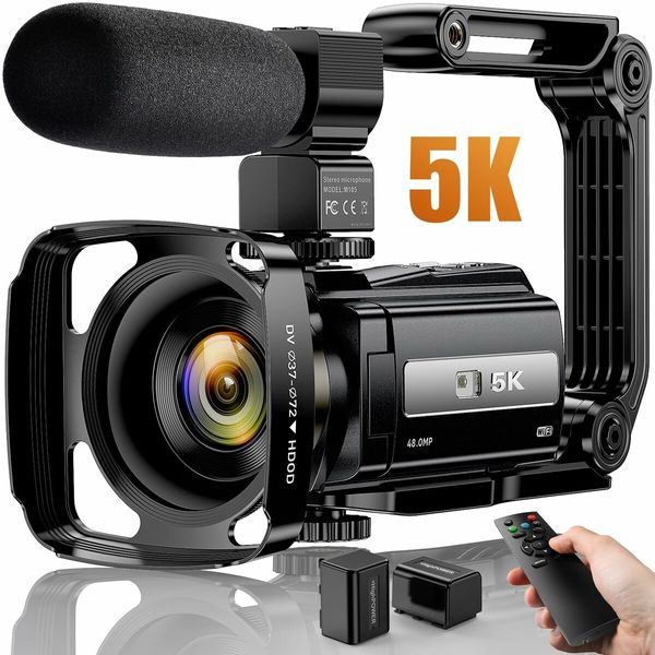 5K WiFi Vlogging Camera with Night Vision, 16X Digital Zoom, Touch Screen, Microphone, Stabilizer, Lens Hood, and 2 Batteries