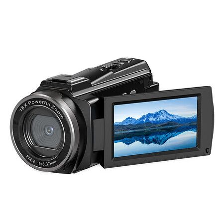 5K WiFi Vlogging Camera with Night Vision, 16X Digital Zoom, Touch Screen, Microphone, Stabilizer, Lens Hood, and 2 Batteries