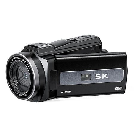 5K WiFi Vlogging Camera with Night Vision, 16X Digital Zoom, Touch Screen, Microphone, Stabilizer, Lens Hood, and 2 Batteries