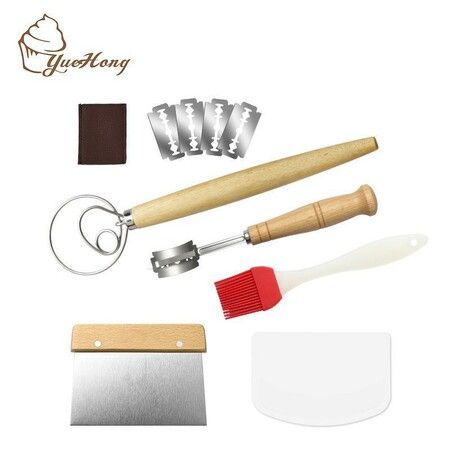 Complete Bread Making Kit Includes Danish dough whisk, bread lame, bench scraper, dough hook, and blades for effortlessly Bread backing