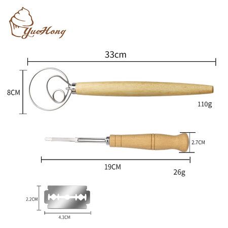 Complete Bread Making Kit Includes Danish dough whisk, bread lame, bench scraper, dough hook, and blades for effortlessly Bread backing