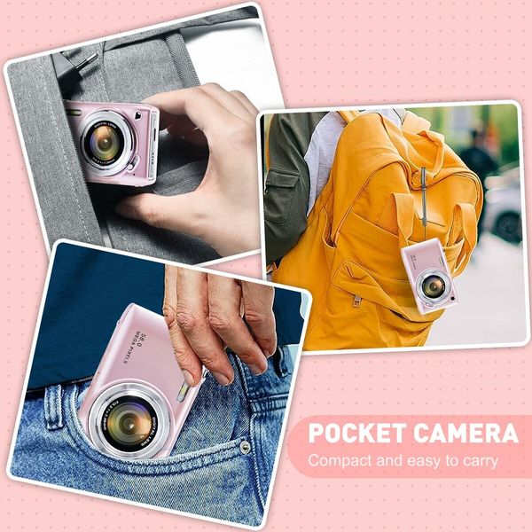 48MP Point and Shoot Digital Camera with 32GB SD Card, Macro Mode, 1080P HD, Flash, 16x Zoom, Anti Shake, 2.88 inch IPS Screen (Pink)