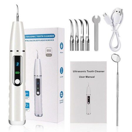 Electric Effective Dental Tool-Teeth Cleaner Kit/Plaque Tartar Remover/ with 4 Replaceable Heads and Oral Mirror -Powerful yet gentle