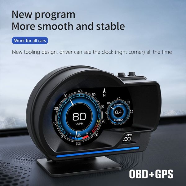 P6 Car HUD Head Up Display with OBD+GPS Connectivity, Providing Real-Time Vehicle Data and Navigation for Enhanced Safety and Convenience