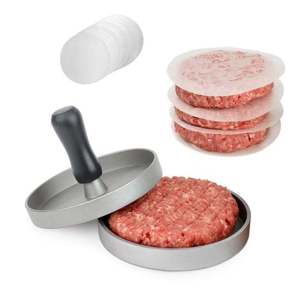 Premium Aluminum Burger Press with 40 Non-Stick Wax Patty Papers for Quick and Easy Patty Making for Kitchen and Grill